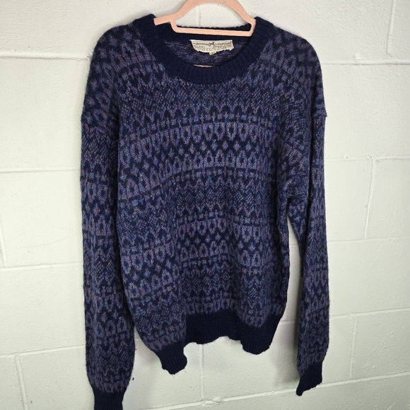 vtg 90s Peruvian Connection Pure Alpaca Blue Jacquard Pattern Crewneck Sweater - Picture 8 of 8